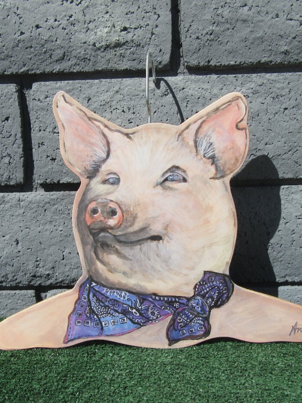 Vintage Annie Rhinehart Pig Wooden Clothes Hanger